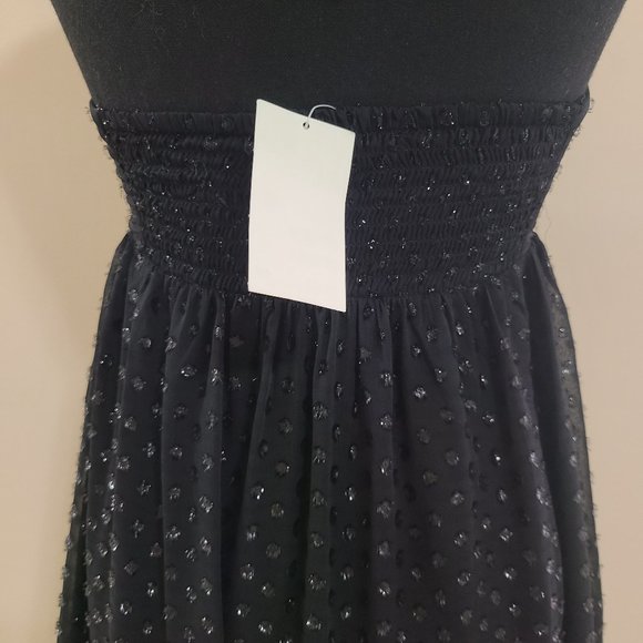 NWT Sexy Black Split Bust Swiss Dot H&M High Low Midi Tiered Halter Dress - Picture 4 of 10